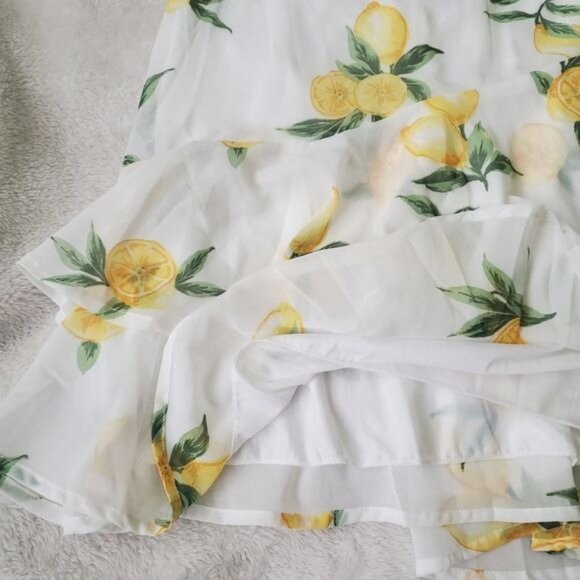 Japna Womens mini dress size medium lemons printed wrap adjustable straps nwt - Picture 11 of 13